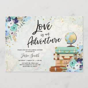Invitation L'amour est une Fête de l'mariée florale au bleu d
