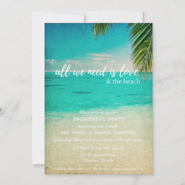 Invitation L'Amour et l'invitation du Beach Engagement Party (Devant)