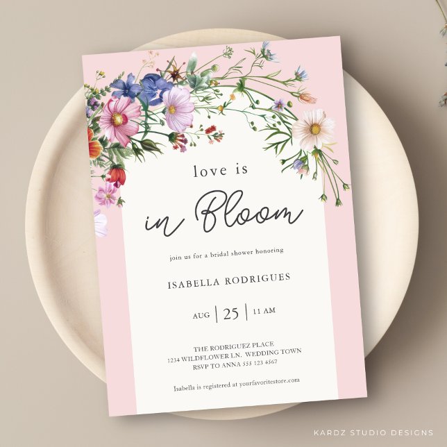 Invitation L'amour Fleur sauvage rose dans la Fête des mariée ( Invite shown in 5 x 7 inches, choose size, paper and corner style.
)