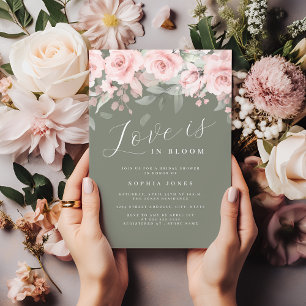 Invitation L'Amour Floral est en Fleur Rose Sage Enterrement 