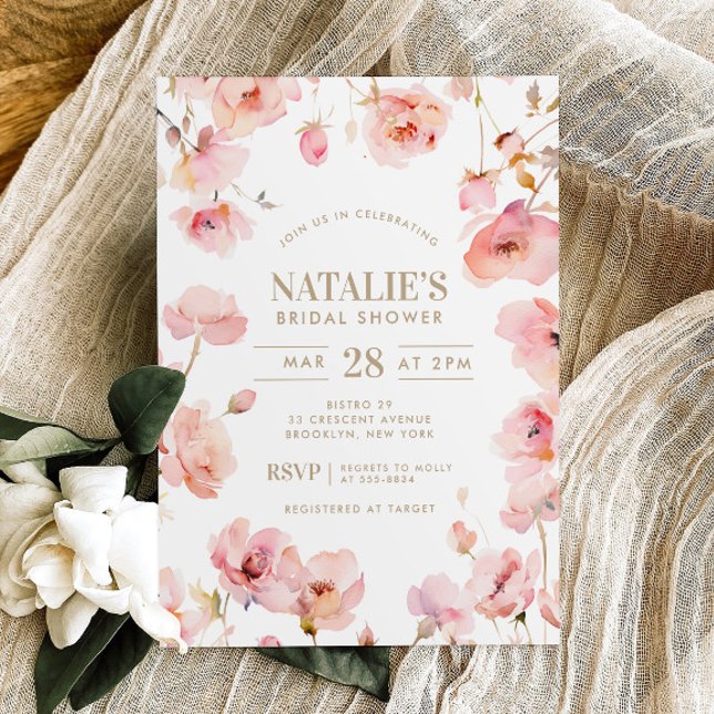 Invitation L'amour floral rose pâle est en Fête des mariées f (Créateur téléchargé)