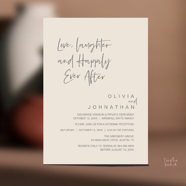 Invitation L'amour, le rire et la joie toujours après, modern (Love, Laughter and Happily Ever After, Modern Boho Wedding Invitation Card PDF Cream Grey)