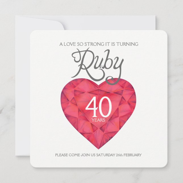 Invitation L'amour mariage Ruby si forte aquarelle cardiaque (Devant)
