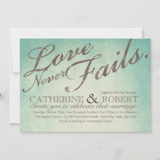Invitation L'amour n'échoue jamais Mariage rustique (Devant)
