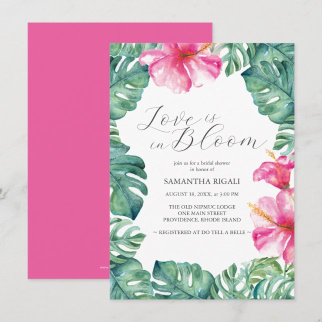 Invitation L'Amour Tropical Rose Est En Fête des mariées De F (Devant / Derrière)
