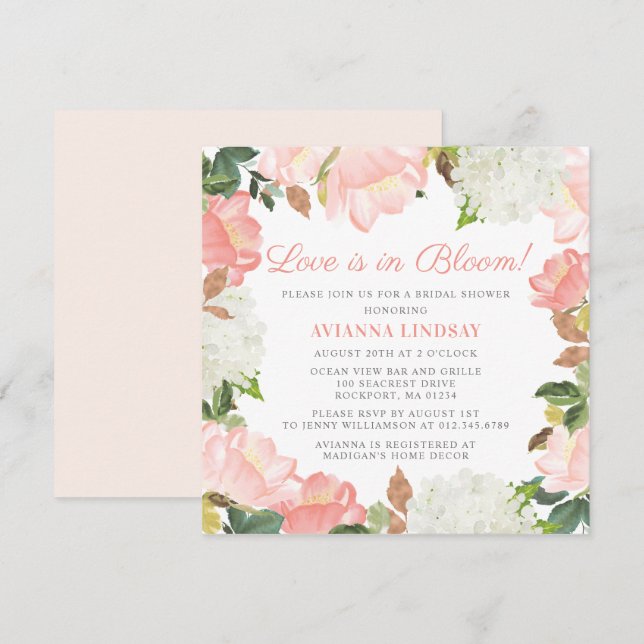 Invitation L'amour végétal rose blanc est en fleurs (Devant / Derrière)
