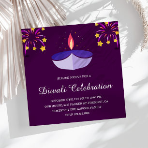 Invitation Lampe élégante indienne Diya violette pour la fête