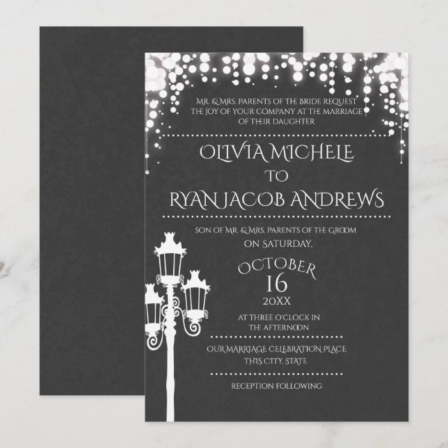 Invitation Lampe étincelante Post Gala Mariage Ardoise (Devant / Derrière)