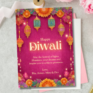 Invitation Lampe Fleur Rose Diwali Festive Lumières Salutatio