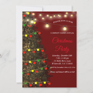 Invitation Lampes Festive Rouge Arbre de Noël