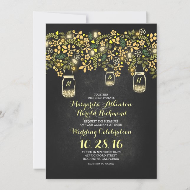 Invitation lampes jaunes bocaux de masques mariage de tableau (Devant)