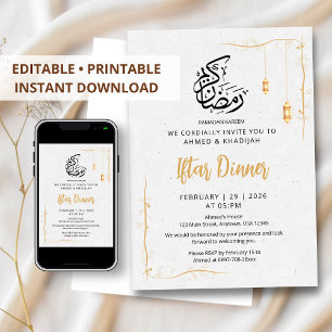 Invitation Lampions dorés minimalistes et dîner Iftar aux vig