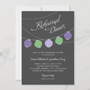 Invitation Lampions en papier violet vert Dîner de répétition