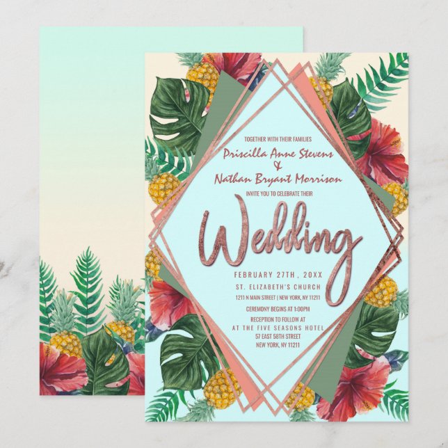 Invitation L'ananas tropical d'été part du mariage floral (Devant / Derrière)