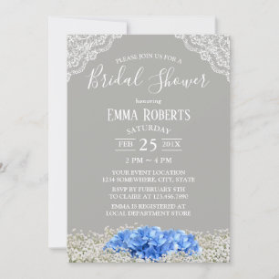 Invitation Lancement de bébé en bleu hydrangea antique et bab