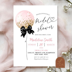 Invitation Lancement de mariage ballon rose à ruban coquette