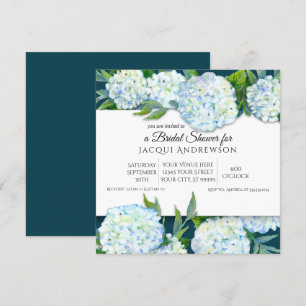 Invitation Lancement de mariage floral Bleu Paon Blanc Hydran