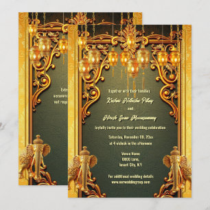 Invitation Lances d'éléphants indiens en or vert Hindi Hindu