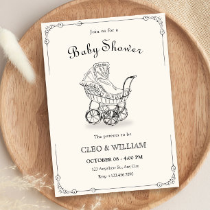 Invitation Landième de bébé à chariot de bébé vintage