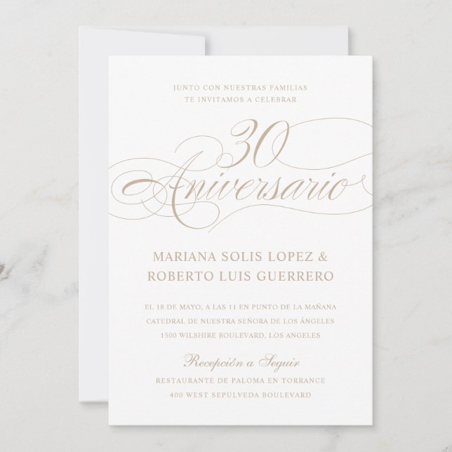 Invitation Langue espagnole 30 Aniversario de Bodas Mariage (Devant)