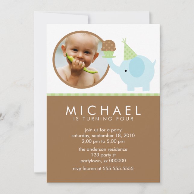 Invitation L'anniversaire de Blue Elephant et de Cupcake (Devant)