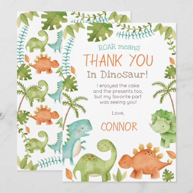 Invitation L'anniversaire de dinosaure vous remercient des (Devant / Derrière)