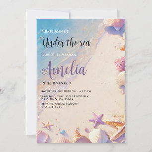 Invitation L'anniversaire de la Petite Sirène sur la plage