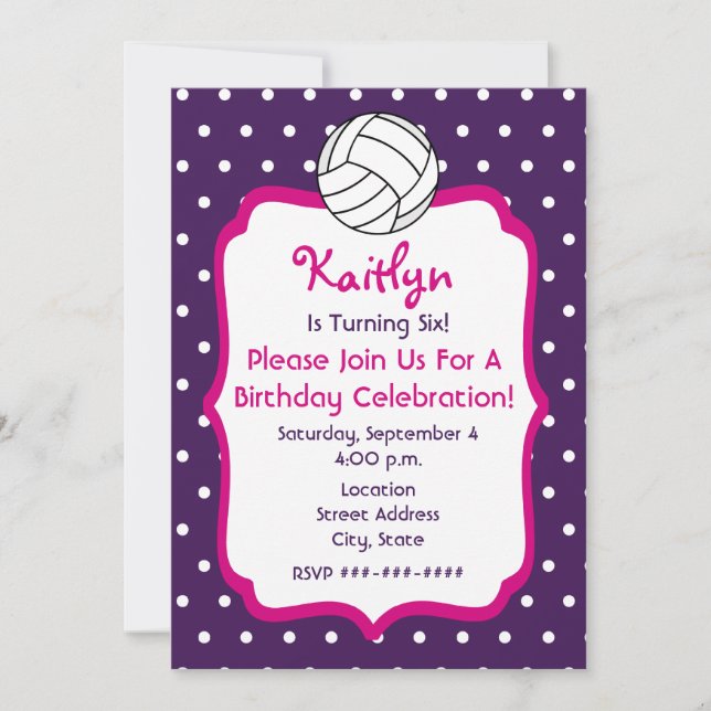 Invitation L'anniversaire de volleyball de filles invitent le (Devant)