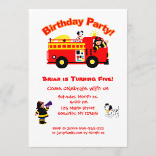 Invitation L'anniversaire des enfants de camion de pompiers