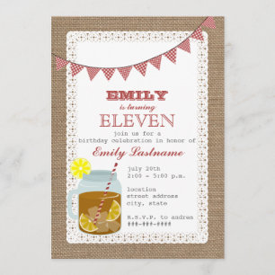 Invitation L'anniversaire du thé sucré inspiré par Burlap