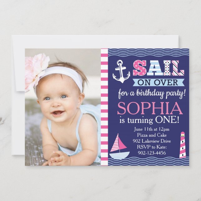 Invitation L'anniversaire nautique de Sail Away Girl (Devant)