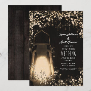 Invitation Lanterne à lueur rustique et Mariage de la respira