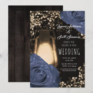 Invitation Lanterne à lueur rustique et Rose bleu Steele I Ma