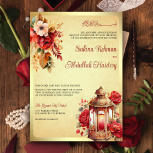Invitation Lanterne Antique Rouge Floral Vintage Mariage Musu