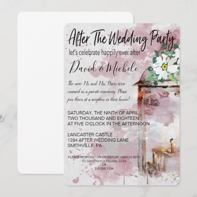 Invitation Lanterne de couleur d'eau Après la fête de mariage (Devant / Derrière)