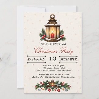 Invitation Lanterne de Noël nordique vintage à guirlande de v