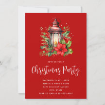 Lanterne de Noël rouge Poinsettia et pin fête