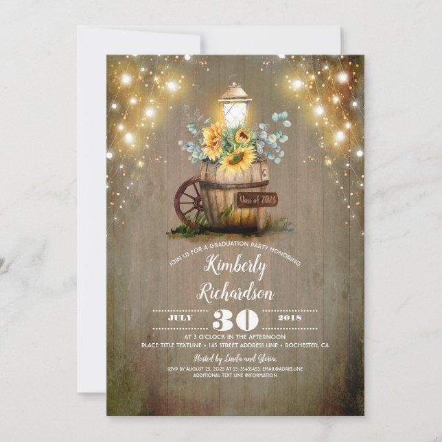 Invitation Lanterne de tournesol Rustique Floral Graduation d (Devant)
