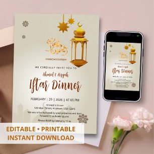 Invitation Lanterne dorée beige et mosquée Ramadan Iftar