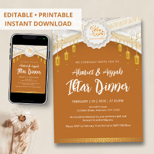 Invitation Lanterne dorée élégante motif islamique Ramadan if