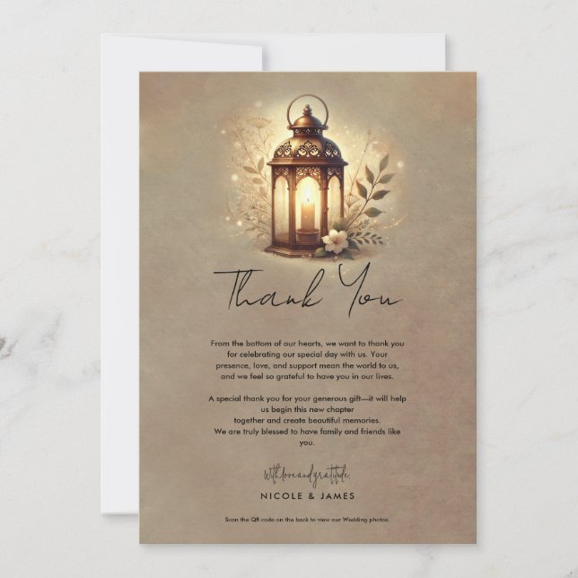 Invitation Lanterne en Bronze Brillant Mariage Rustique Remer (Devant)