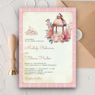 Invitation Lanterne Florale Rose Rustique Mariage Musulman
