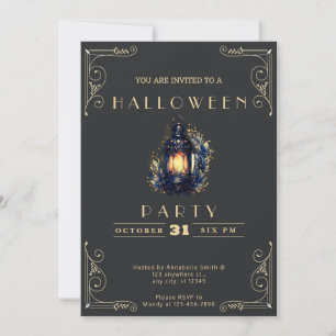 Invitation Lanterne Halloween Black & Gold Tableau Noir