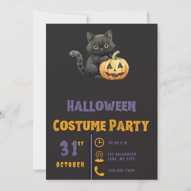 Invitation Lanterne Jack-O' de chat noir moderne Halloween no (Devant)