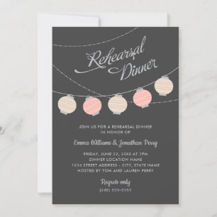 Invitation Lanterne rose grise Dîner de répétition de mariage