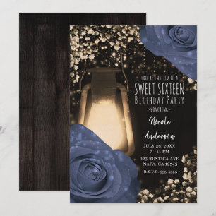 Invitation Lanterne Rustic Glow et Roses Bleues Steele Sweet