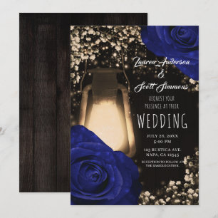 Invitation Lanterne Rustic Glow & Roses Bleu Marine Invitatio