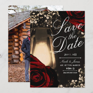 Invitation Lanterne Rustic Glow & Roses Rouge Foncé Enregistr