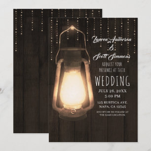 Invitation Lanterne rustique et lumières Brown Grange Mariage