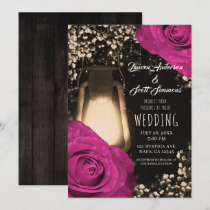 Invitation Lanterne Rustique Glow Fuchsia Berry Mariage